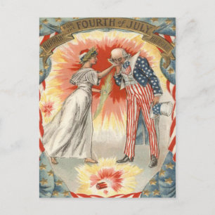 Postal Tío Sam Lady Liberty Bandera de EE. UU. Fuegos art