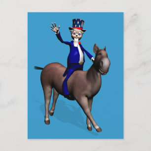 Postal Tío Sam Montando En Burro