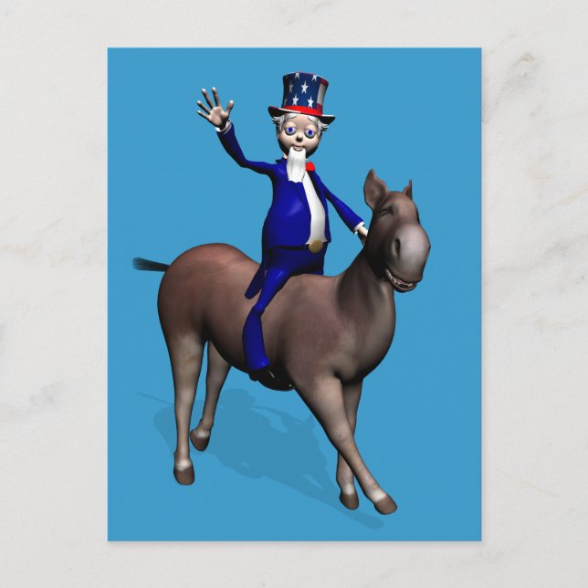Postal Tío Sam Montando En Burro (Anverso)