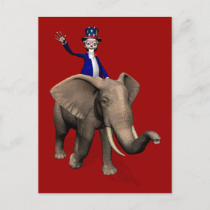 Postal Tío Sam Montando En Elefante