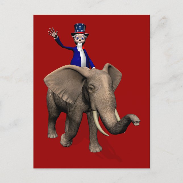 Postal Tío Sam Montando En Elefante (Anverso)
