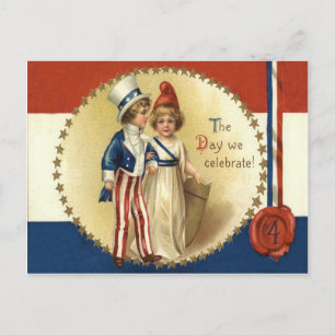 Postal Tío Sam Niños Dama Libertad Estrella