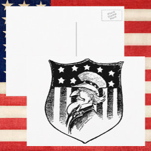 Postal Tío Sam Patriótico Vintage y Bandera Americana