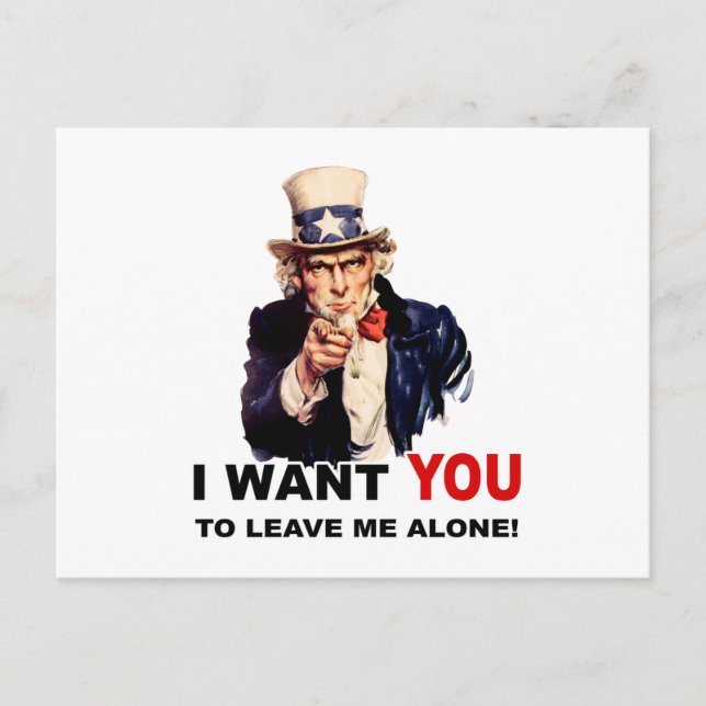 Postal Tío Sam QUIERE QUE ME DEJES EN PAZ (Anverso)