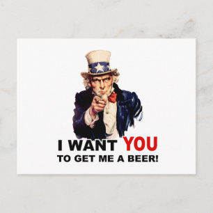 Postal Tío Sam QUIERE QUE ME TRAIGAS UNA CERVEZA