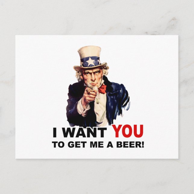 Postal Tío Sam QUIERE QUE ME TRAIGAS UNA CERVEZA (Anverso)