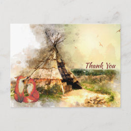 Postal Tipi tribal, zorros y flor cardíaca