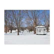 Postal típico de un pueblo de Vermont en invierno