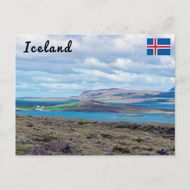 Postal Típico paisaje matutino de Islandia con granjas (Anverso)