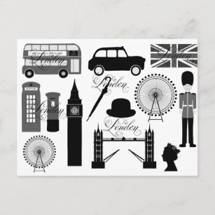 Postal Tipo vintage del icono negro blanco de Londres Gra