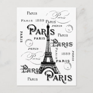 Postal Tipografía Caligrafía París Francia Torre Eiffel