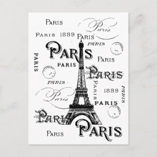 Postal Tipografía Caligrafía París Francia Torre Eiffel
