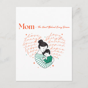 Postal Tipografía de amor de corazón de mamá Arte de la m
