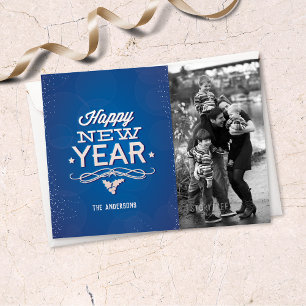 Postal Tipografía de Año Nuevo Blue Happy   Foto