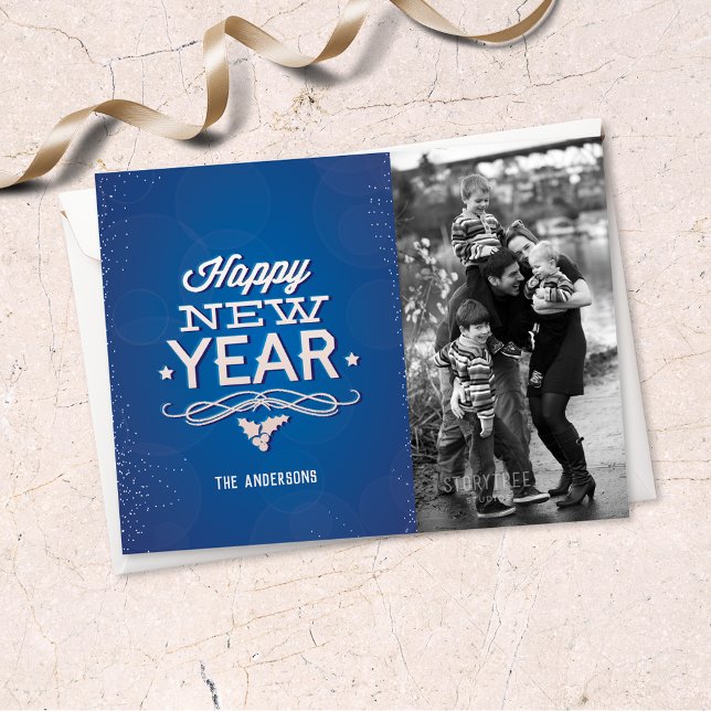 Postal Tipografía de Año Nuevo Blue Happy | Foto (Subido por el creador)