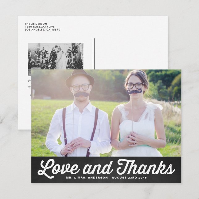 POSTAL TIPOGRAFÍA DE CHALKBOARD | BODA GRACIAS POSTCARD (Anverso / Reverso)