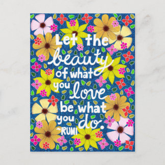 Postal Tipografía de citas inspiradoras de flores colorid