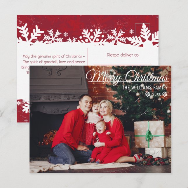 Postal Tipografía de Feliz Navidad deseos de FOTO familia (Anverso / Reverso)