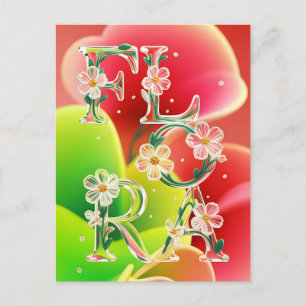 Postal Tipografía de Flora de Vidrio 3D Caprichosa