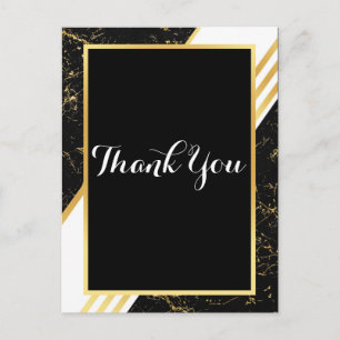Postal Tipografía de rayas de mármol dorado negro Gracias
