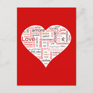 Postal Tipografía del corazón de amor rojo