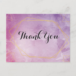 Postal Tipografía dorada acuarela rosa Gracias