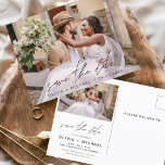 Postal Tipografía editable Guardar foto de fecha Minimali<br><div class="desc">Boda Guardar las tarjetas de fecha que tienen una foto en la parte delantera y trasera. Las tarjetas Save the Date contienen una moderna tipografía de escritura cursiva con letras a mano que son elegantes,  simples y modernas para usar después de la minimalista celebración del día de la boda.</div>