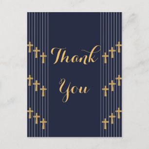 Postal Tipografía elegante azul marino dorado Gracias