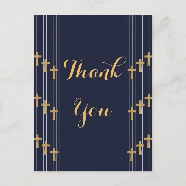 Postal Tipografía elegante azul marino dorado Gracias (Anverso)