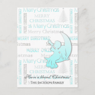 Postal Tipografía elegante de Navidades turquesa y platea