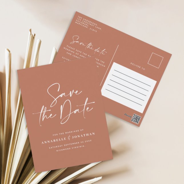 Postal Tipografía escrita a mano moderna boda terracota (Subido por el creador)