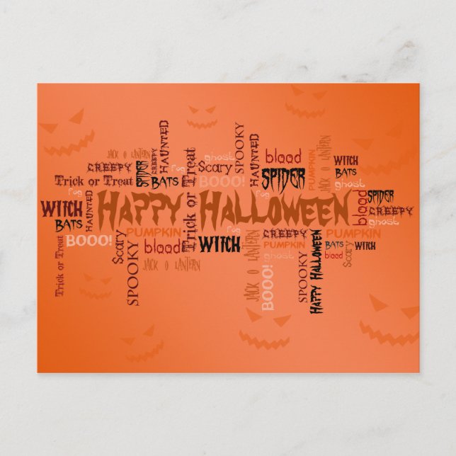 Postal Tipografía feliz de Halloween (Anverso)