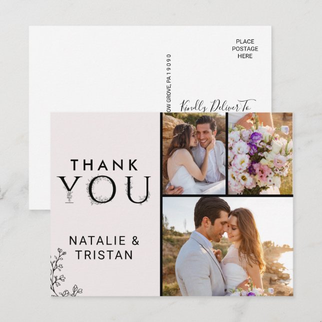 Postal Tipografía floral Gracias foto (Anverso / Reverso)