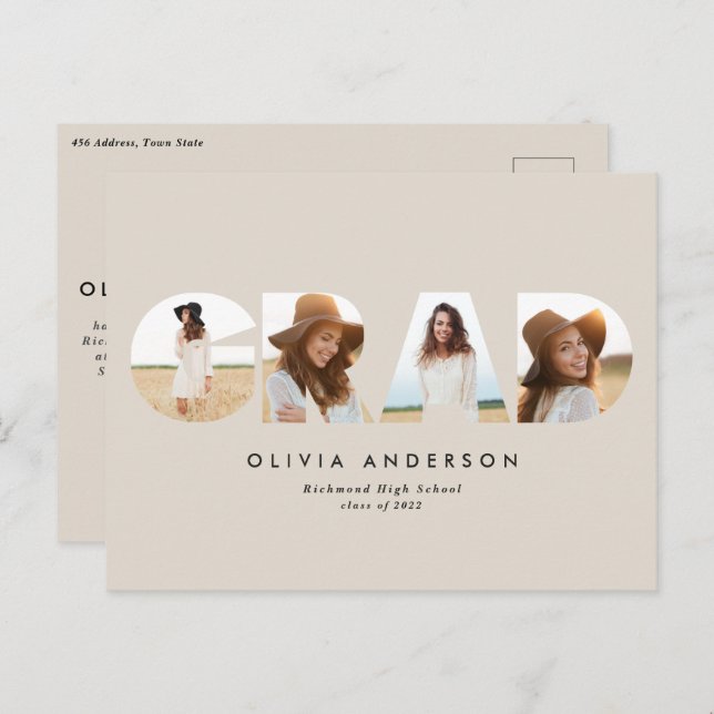 Postal Tipografía geométrica moderna 4 graduación fotográ (Anverso / Reverso)