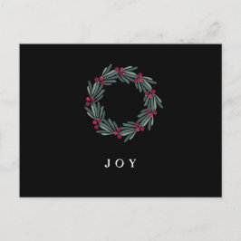 Postal Tipografía "JOY" Holly Berry Wreath Holiday