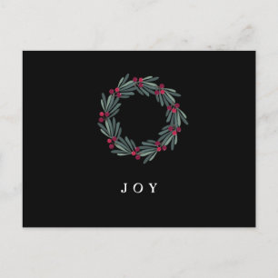 Postal Tipografía "JOY" Holly Berry Wreath Holiday