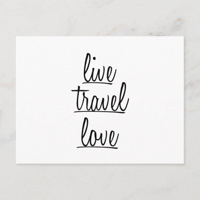 Postal Tipografía "Live, Travel, Love" en negro (Anverso)