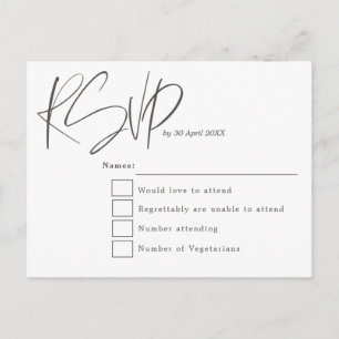 Postal Tipografía mínima moderna de escritura Wedding RSV