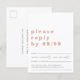 Postal Tipografía minimalista Boda Terracotta RSVP