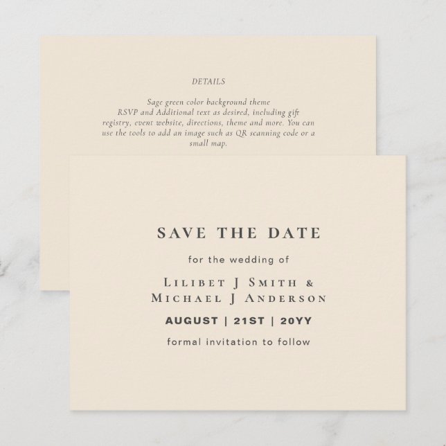 Postal Tipografía moderna de boda con crema de magnolia (Anverso / Reverso)