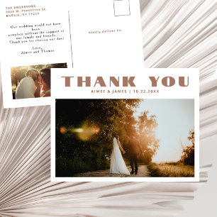 Postal Tipografía Retro Beige 2 Foto Agradecimiento Boda