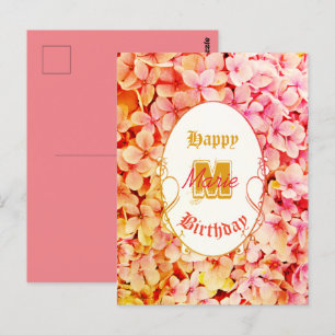 Postal Tipografía rosa Elegante Viejo Cumpleaños Botánico