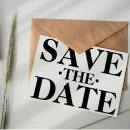 Postal Tipografía simple en blanco y negro Guardar la fec