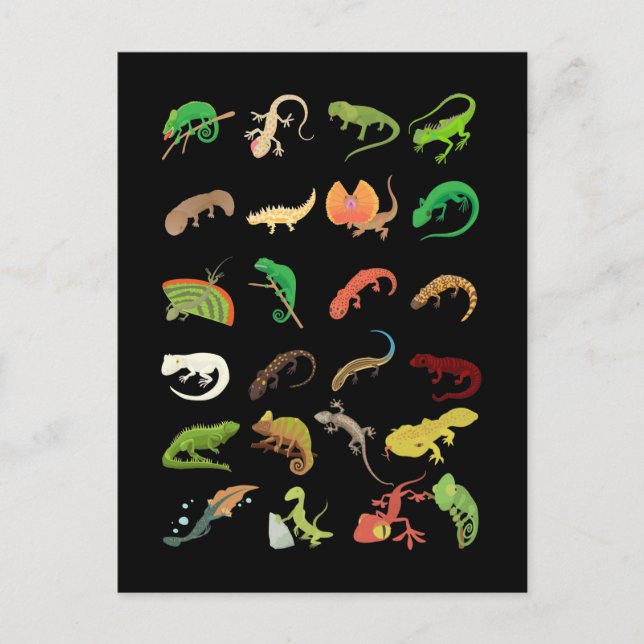 Postal Tipos Reptiles Cute Gecko Lizard (Anverso)