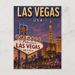 Postal Tira de Las Vegas y luces de neón