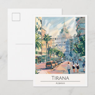 Postal Tirana Albania Arte Vintage Ilustración Viajes