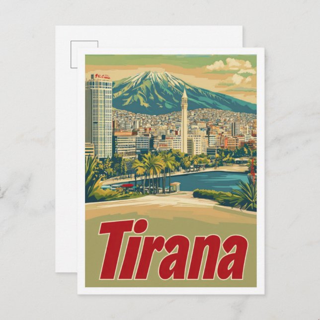 Postal Tirana Albania Ilustracion de Viajes de Arte Vinta (Anverso / Reverso)