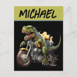 Postal Tiranosaurio Rex Dinosaurio Montando una Motocicle