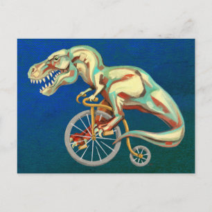 Postal Tiranosaurio Rex montando una bicicleta