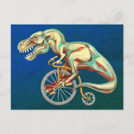 Postal Tiranosaurio Rex montando una bicicleta